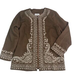 Vintage Bloomingdales Linen Embroidered Jacket size Large brown